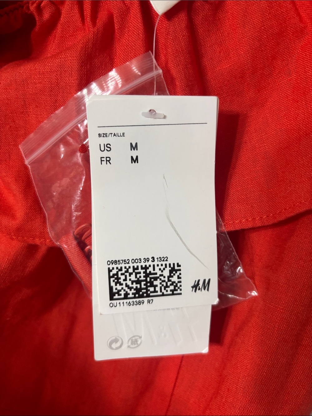 NEW H&M Linen Cotton Blend Red Orange Off Shoulder Mini Dress Summer Size Medium - Picture 5 of 7